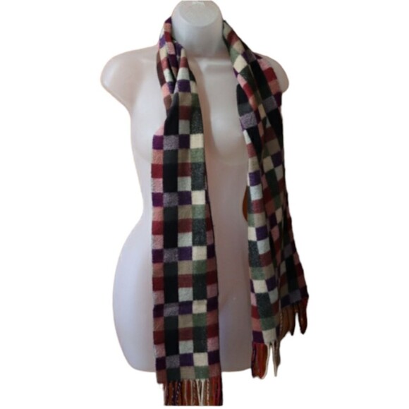 Beautiful Checker Board Woven Cashmere Scotland  Neck Scarf Fringe - Picture 1 of 11
